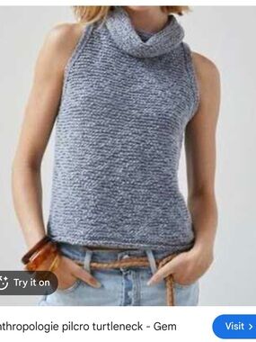 Pilcro Gem Blue Sleeveless Cowl Turtleneck Sweater Tank